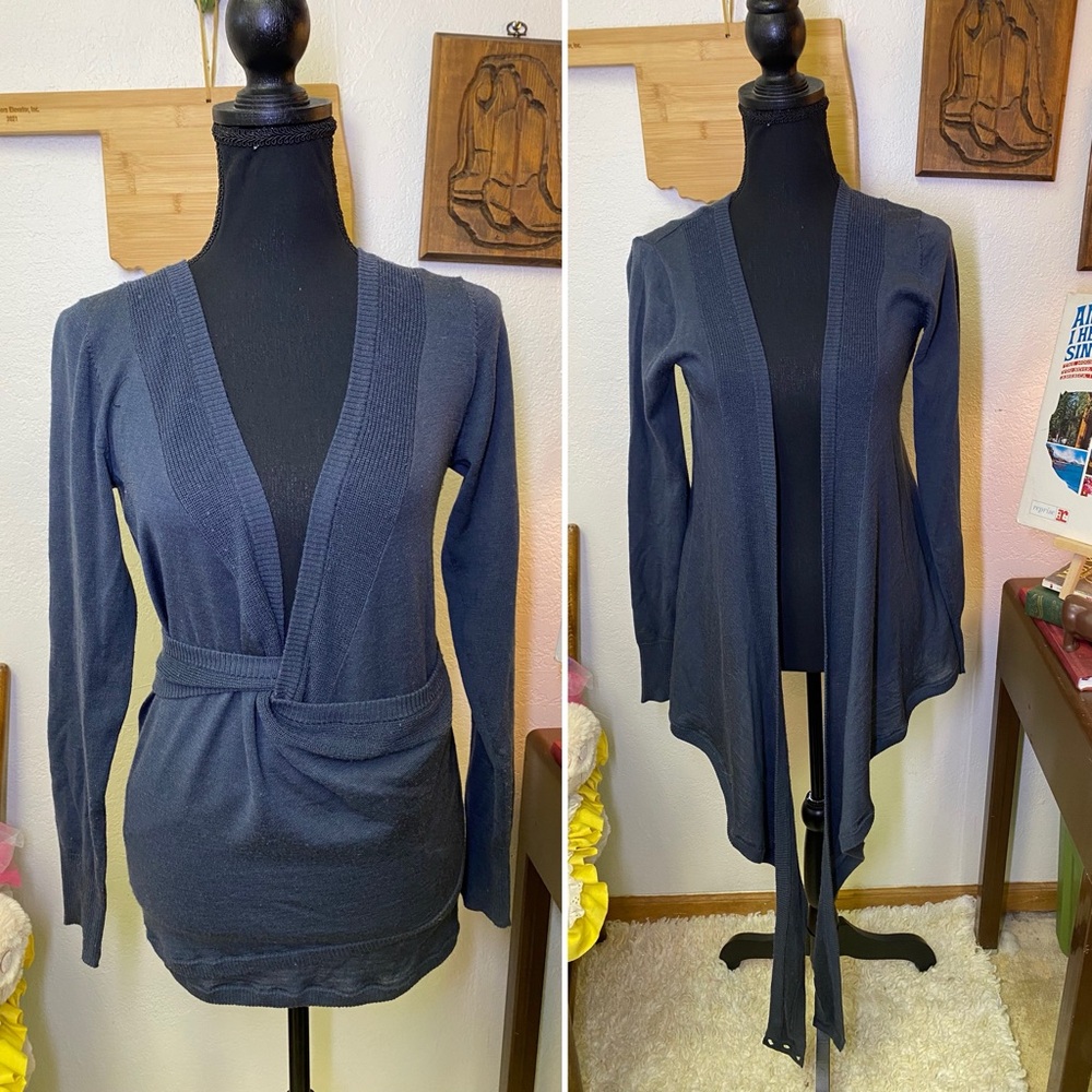 EMU Australia 100% Pure Merino Wool Wrap Cardigan SMALL Lightweight Slate Blue